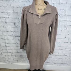 Just Taylor mini sweater dress Sz L mauve long sleeve 3/4 zip neutral casual A3